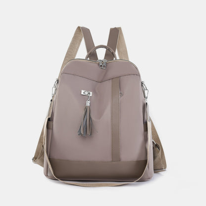 - Tassel Oxford Cloth Backpack - Mocha / One Size - Optima Women