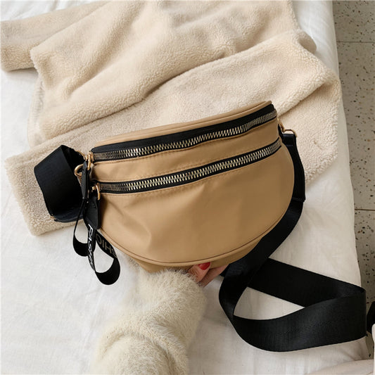 - Double Zip Sling Bag - Khaki / One Size - Optima Women