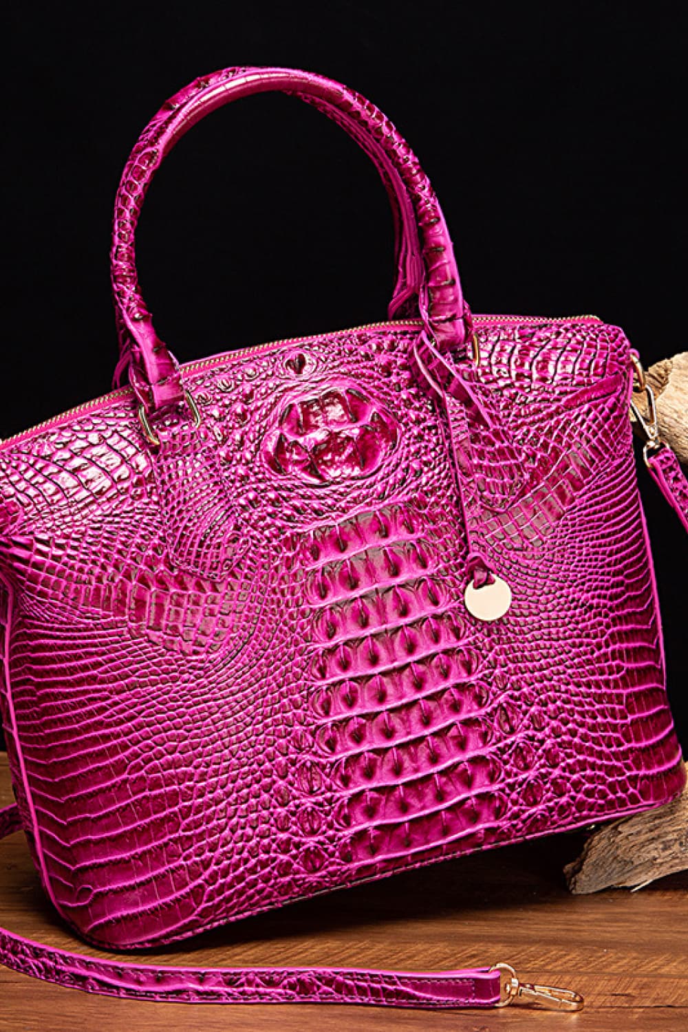 - Classic Croc-Embossed Handbag - Cerise / One Size - Optima Women