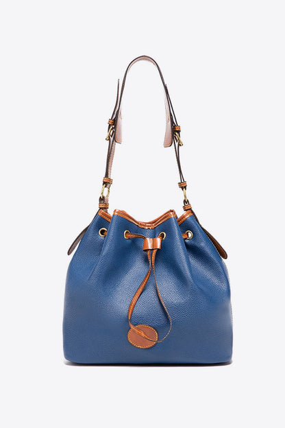 - Drawstring Leather Bucket Bag - Royal Blue / One Size - Optima Women