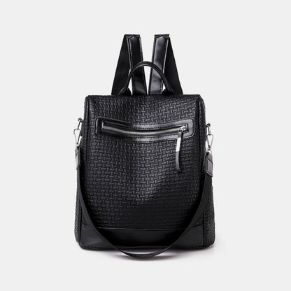 - Textured Leather Convertible Backpack - Black / One Size - Optima Women