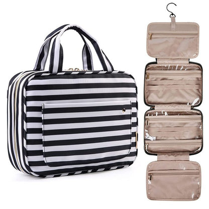 - Fold Up Travel Organizer Bag - White/Black Stripe / One Size - Optima Women