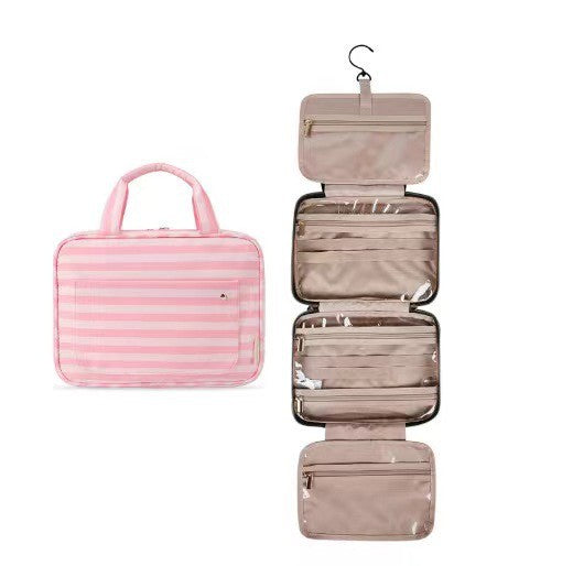 - Fold Up Travel Organizer Bag - Pink Stripe / One Size - Optima Women