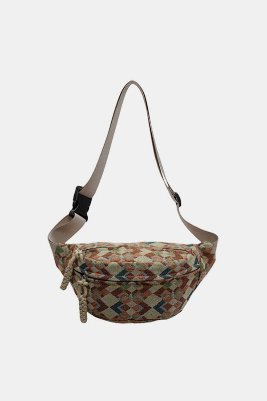 - Geometric Canvas Sling Bag - Brown / One Size - Optima Women