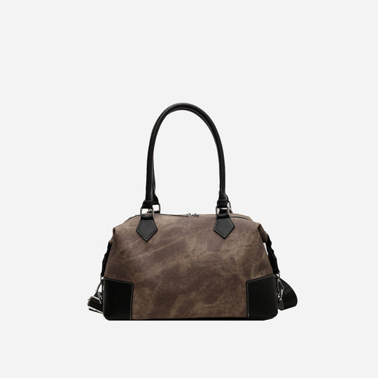 - Contrast Leather Shoulder Bag - Coffee Brown / One Size - Optima Women