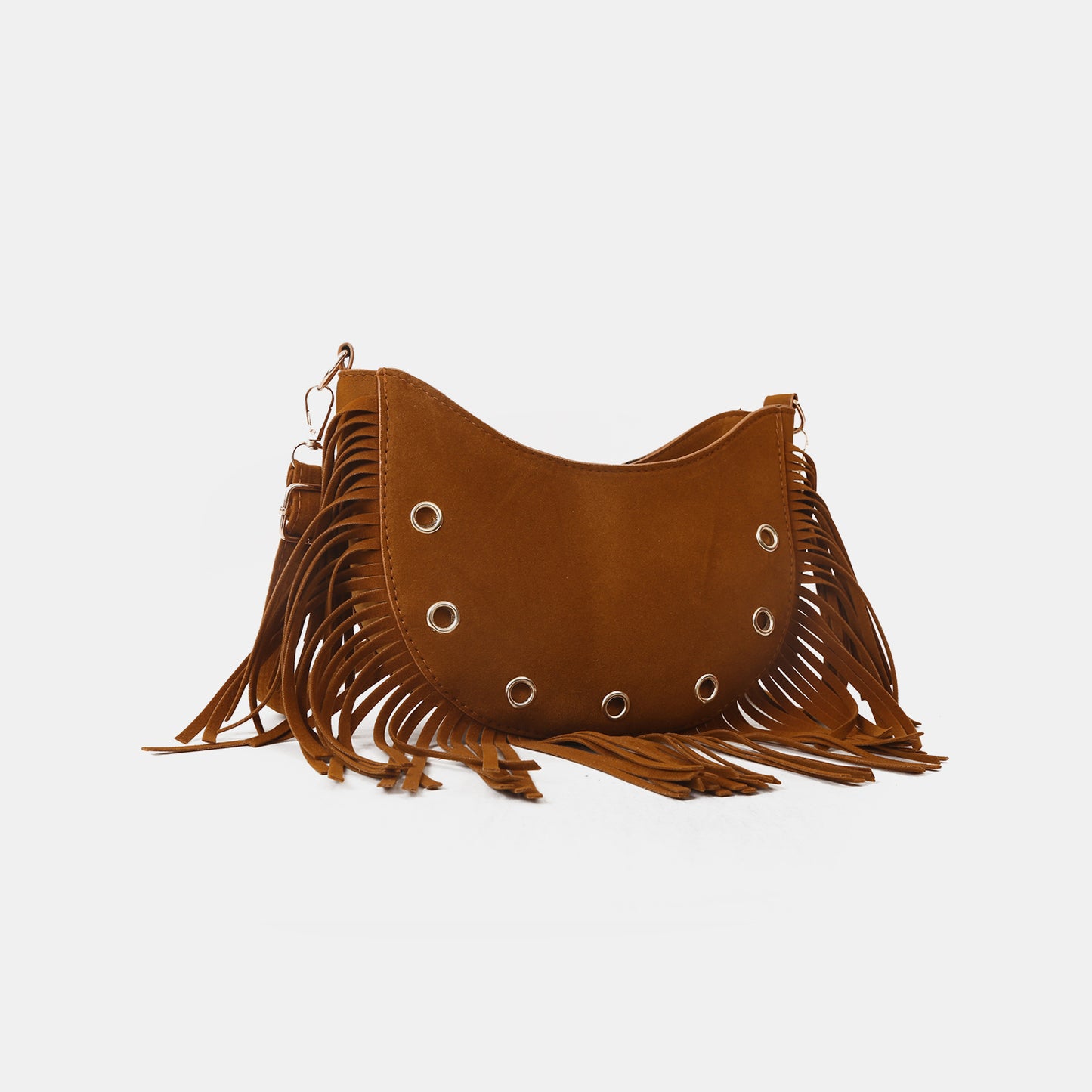 - Fringe Suede Crossbody Bag - Caramel / One Size - Optima Women