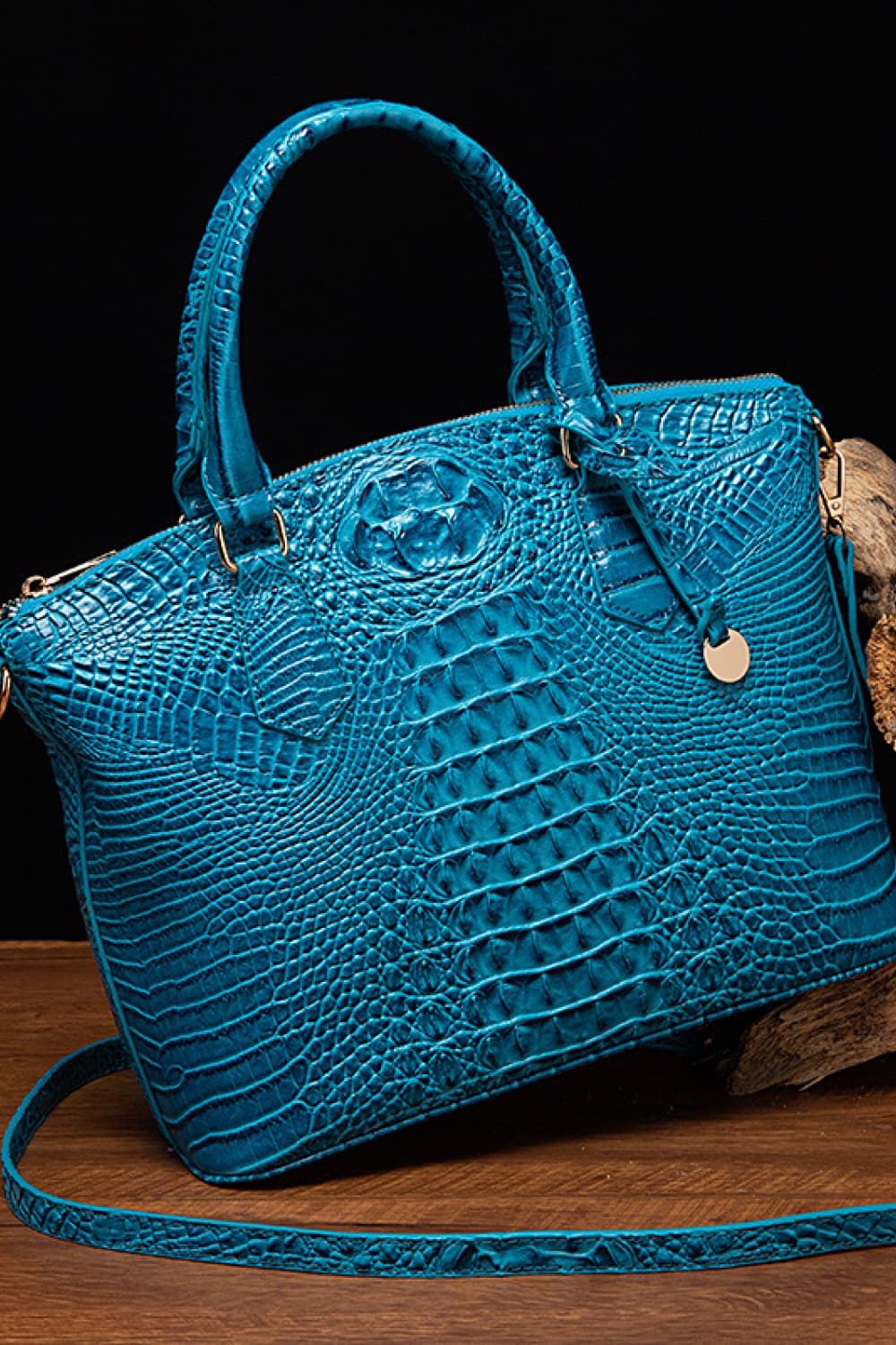 - Classic Croc-Embossed Handbag - Sky Blue / One Size - Optima Women