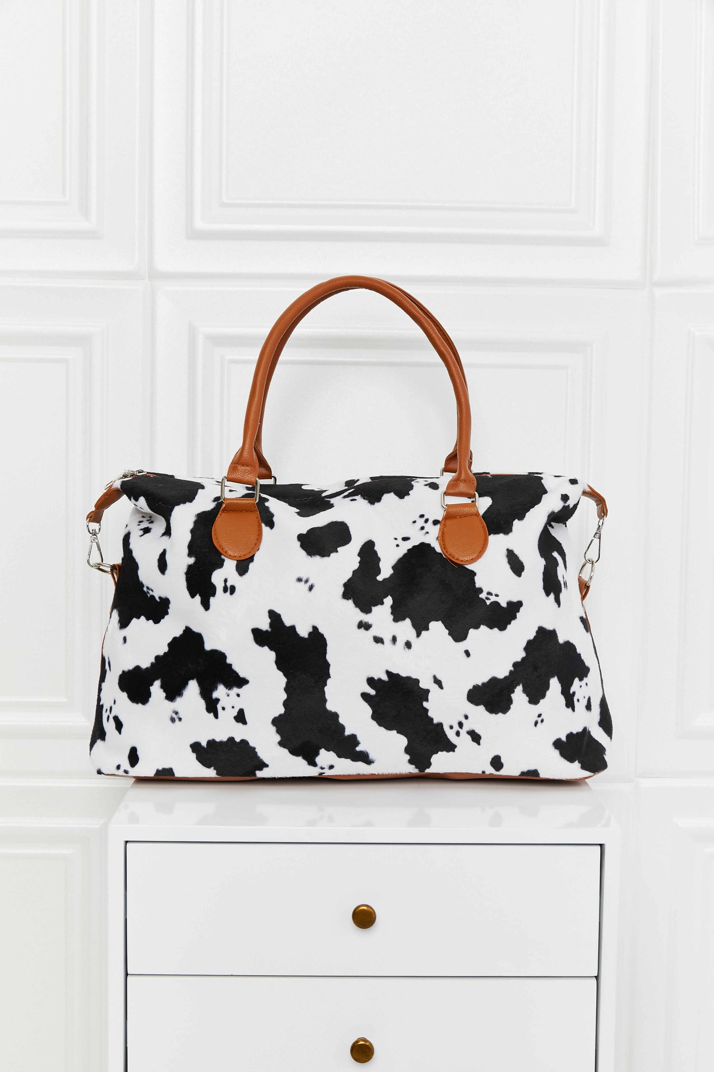 - Animal Print Brushed Weekender Bag - Black/White / One Size - Optima Women