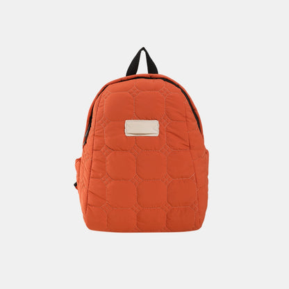 - Quilted Polyester Backpack Bag - Terracotta / One Size - Optima Women