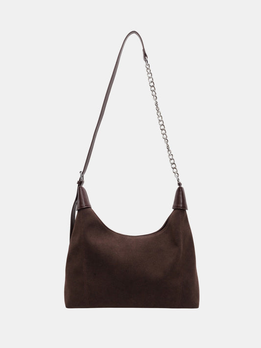 - Minimalist Suede Shoulder Bag - Coffee Brown / One Size - Optima Women