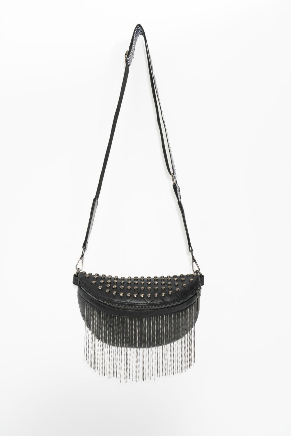 - Classic Studded Sling Bag with Fringes - Gold / One Size - Optima Women