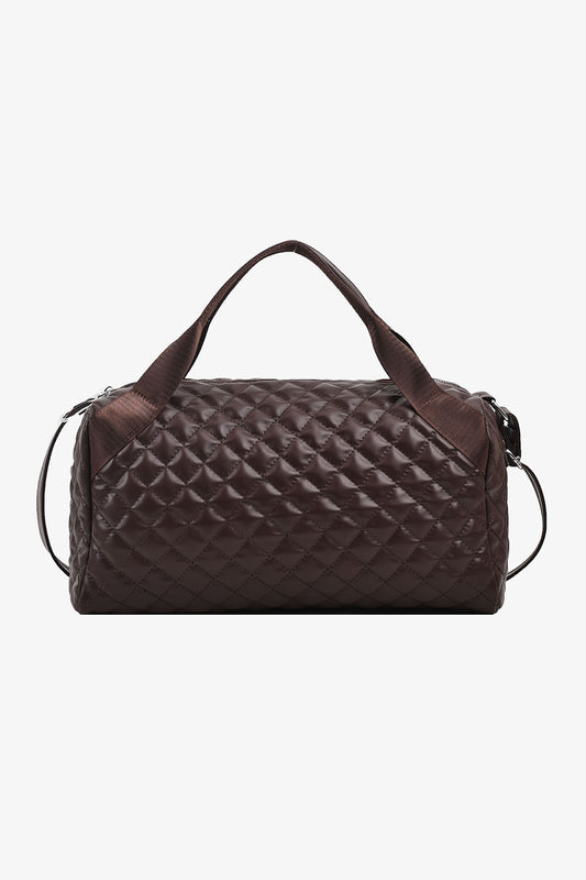 - Large Quilted Leather Handbag - Mocha / One Size - Optima Women