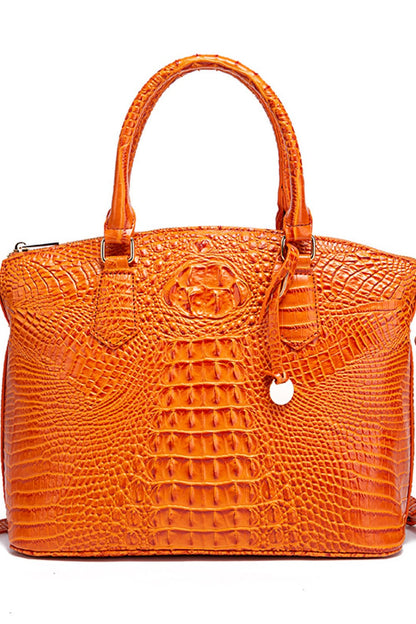 - Classic Croc-Embossed Handbag - Pumpkin / One Size - Optima Women