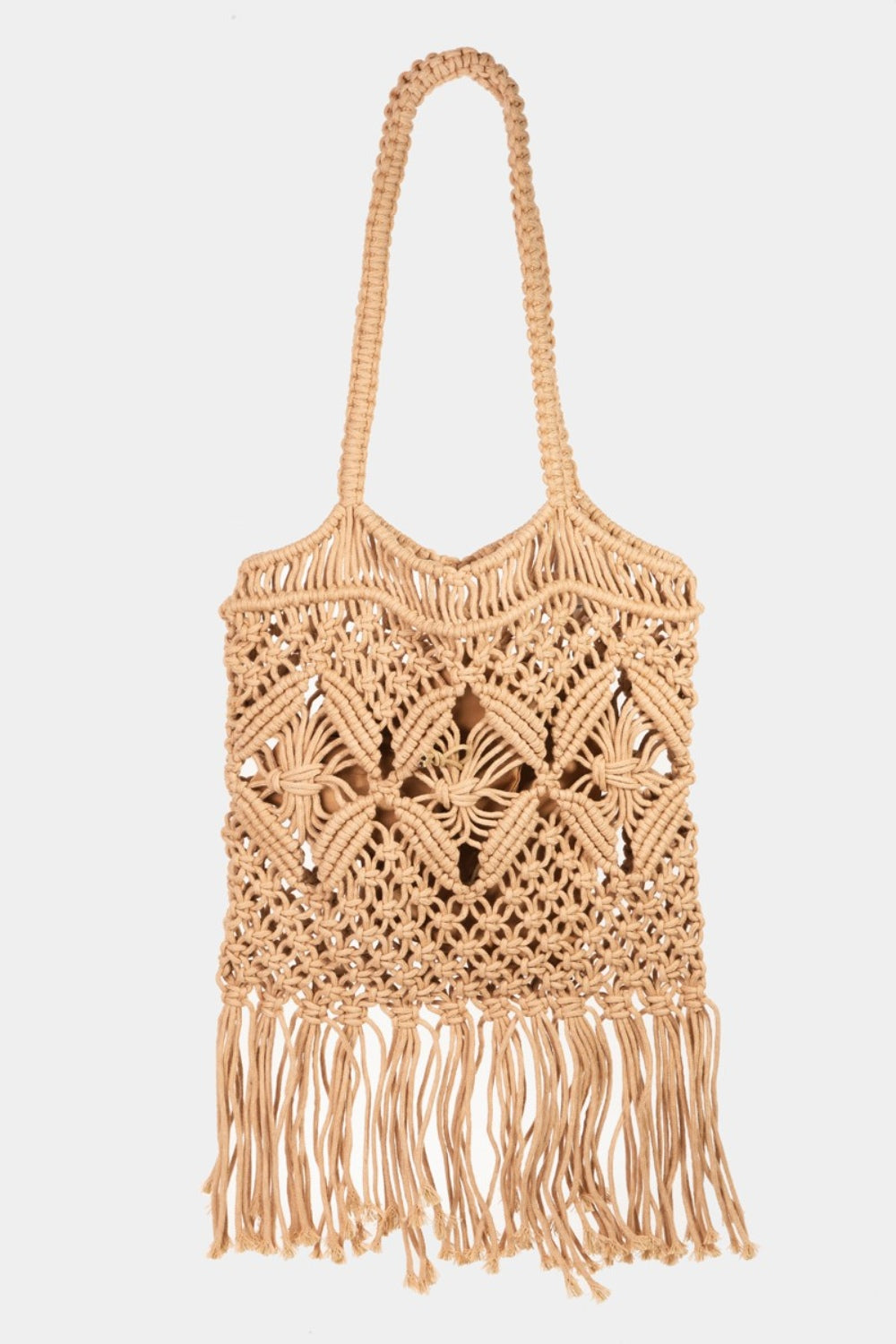 - Woven Handbag with Tassel - Khaki / One Size - Optima Women