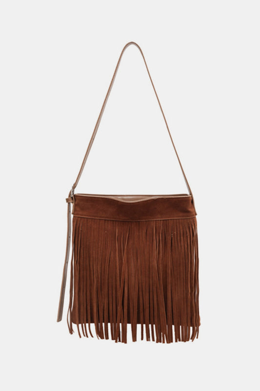 - Western Fringe Suede Shoulder Bag - Caramel / One Size - Optima Women