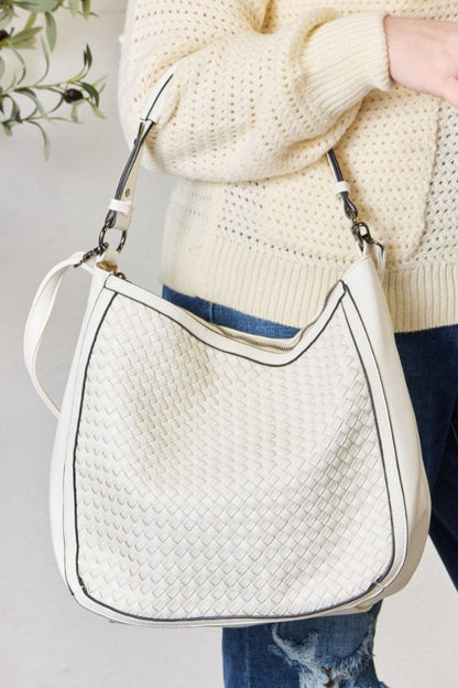 - Weaved Vegan Leather Handbag - White / One Size - Optima Women