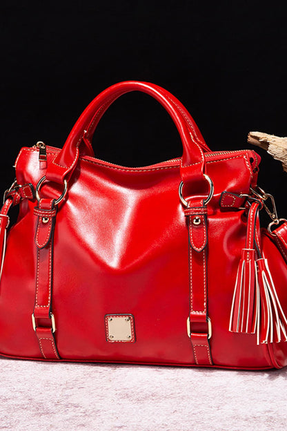 - Classic Handbag with Tassels - Red / One Size - Optima Women