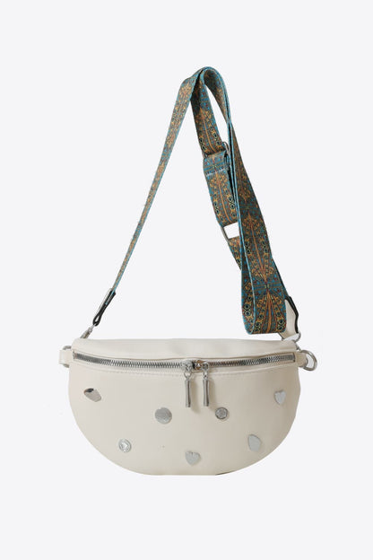 - Studded Leather Sling Bag - White / One Size - Optima Women