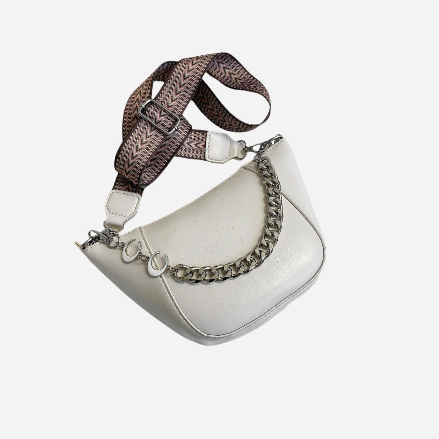 - Chain Trim Crossbody Bag - White / One Size - Optima Women