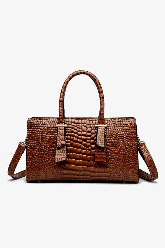 - Classic Stone Textured Handbag - Chocolate / One Size - Optima Women