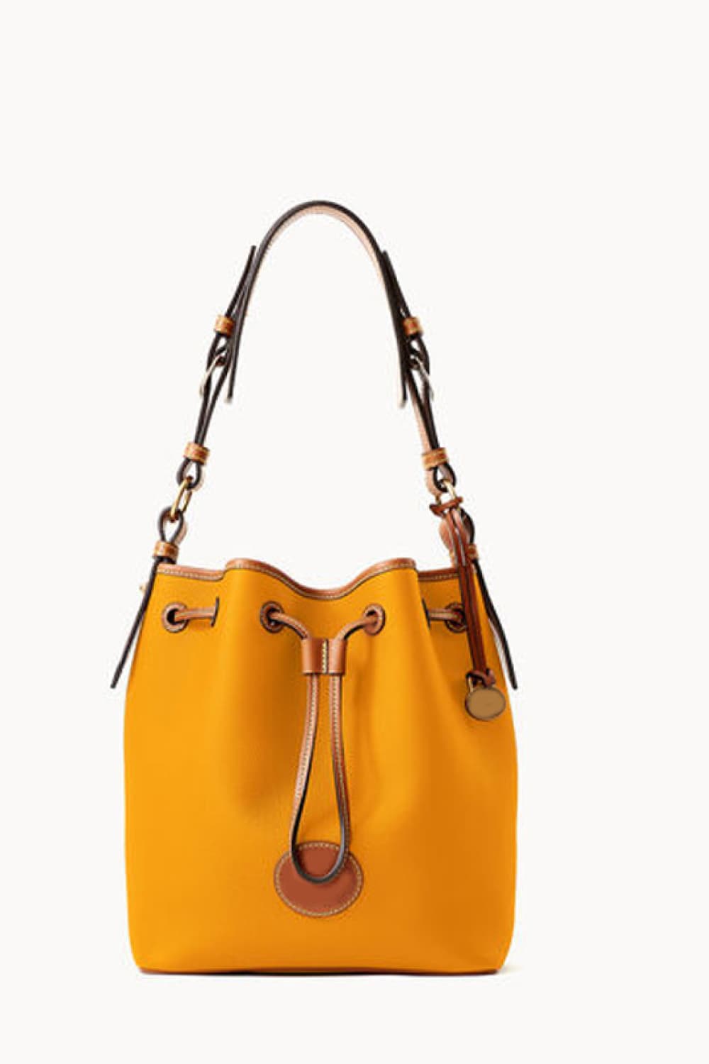 - Drawstring Leather Bucket Bag - Gold / One Size - Optima Women