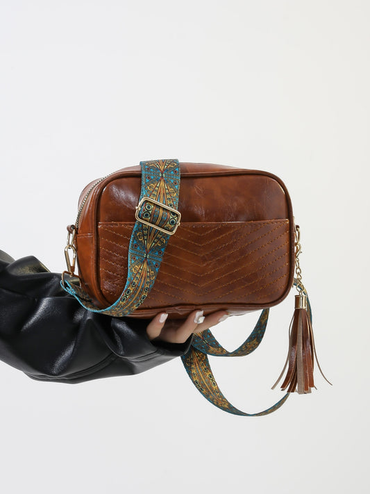 - Classic Tassel Leather Crossbody Bag - Caramel / One Size - Optima Women