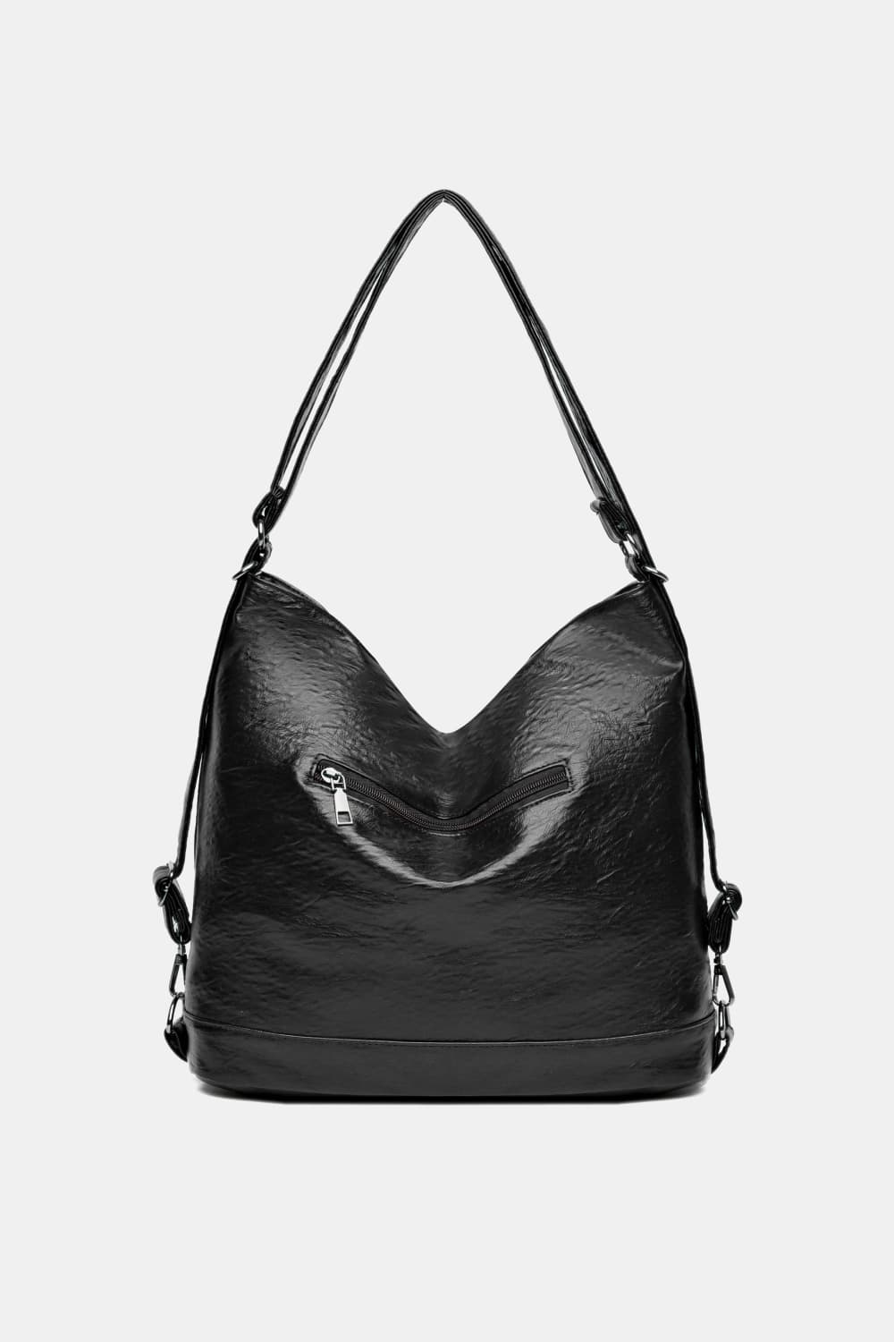 - Double Zipper Leather Shoulder Bag - Black / One Size - Optima Women