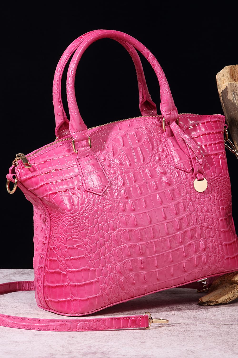 - Classic Croc-Embossed Handbag - Fuchsia Pink / One Size - Optima Women