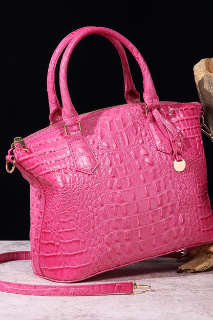 - Classic Croc-Embossed Handbag - Fuchsia Pink / One Size - Optima Women