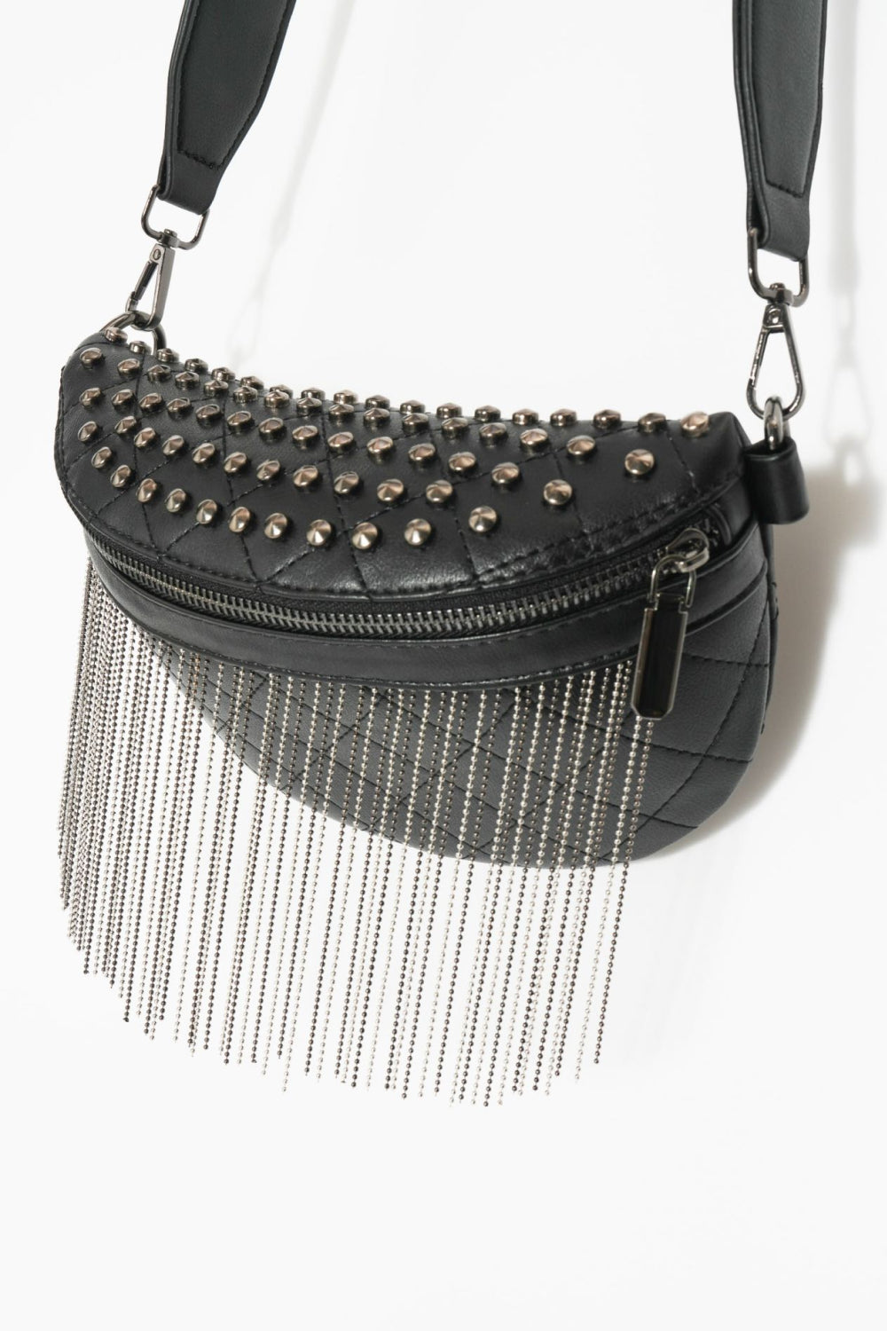 - Classic Studded Sling Bag with Fringes - Gold / One Size - Optima Women