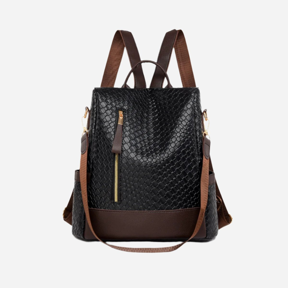 - Classic Patterned Leather Backpack - Black / One Size - Optima Women