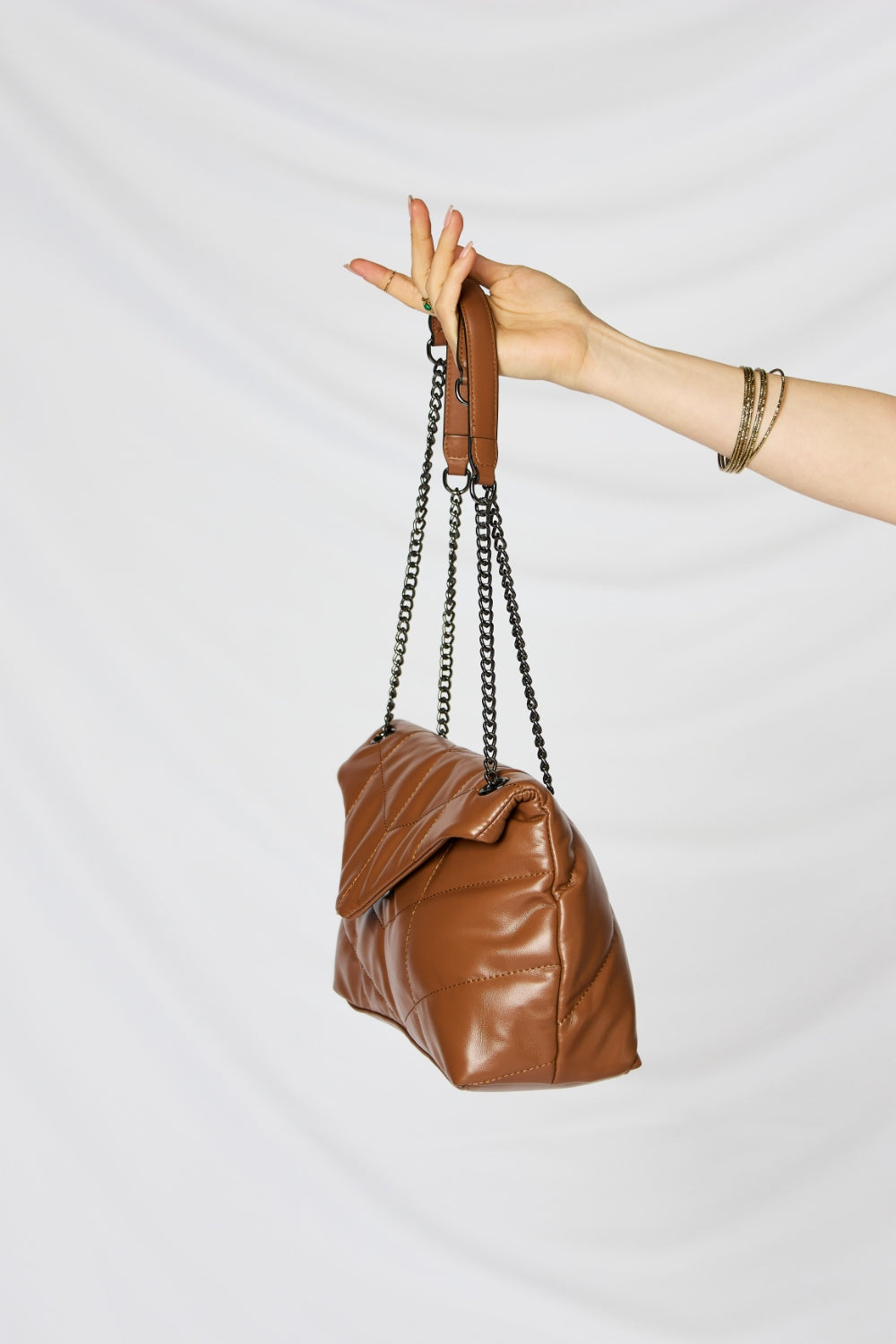 - Minimalist Chain Strap Shoulder Bag - Tan / One Size - Optima Women