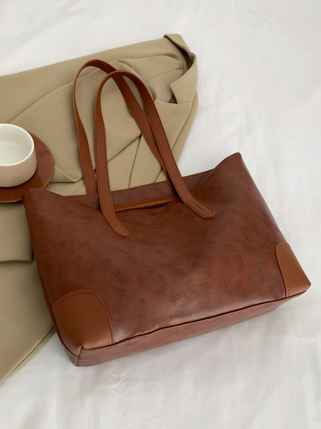 - Classic Leather Medium Tote Bag - Brown / One Size - Optima Women