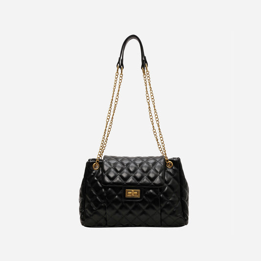 - Classic Quilted Leather Shoulder Bag - Black / One Size - Optima Women