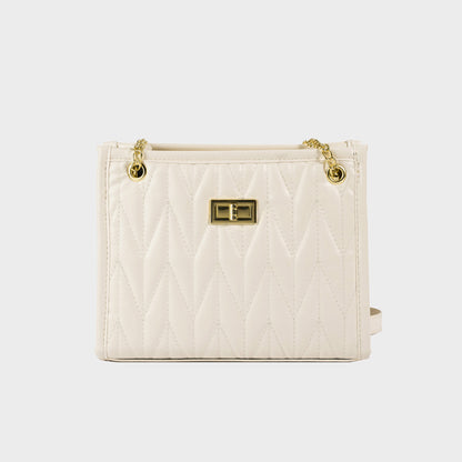 - Quilted Chain Strap Crossbody Bag - Ivory / One Size - Optima Women