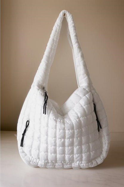 - Quilted Puffy Carryall Shoulder Bag - White / One Size - Optima Women