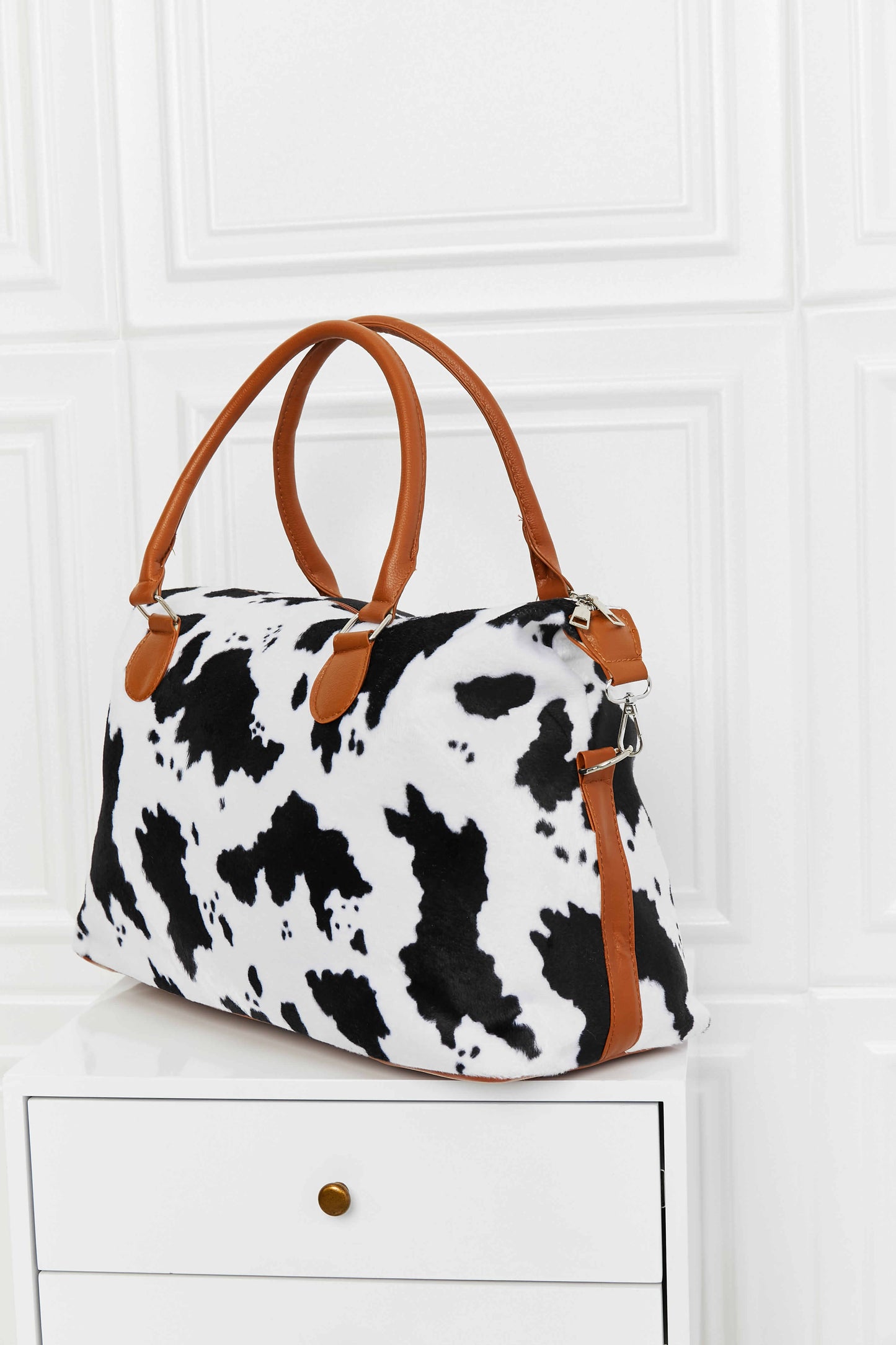 - Animal Print Brushed Weekender Bag - Black/White / One Size - Optima Women