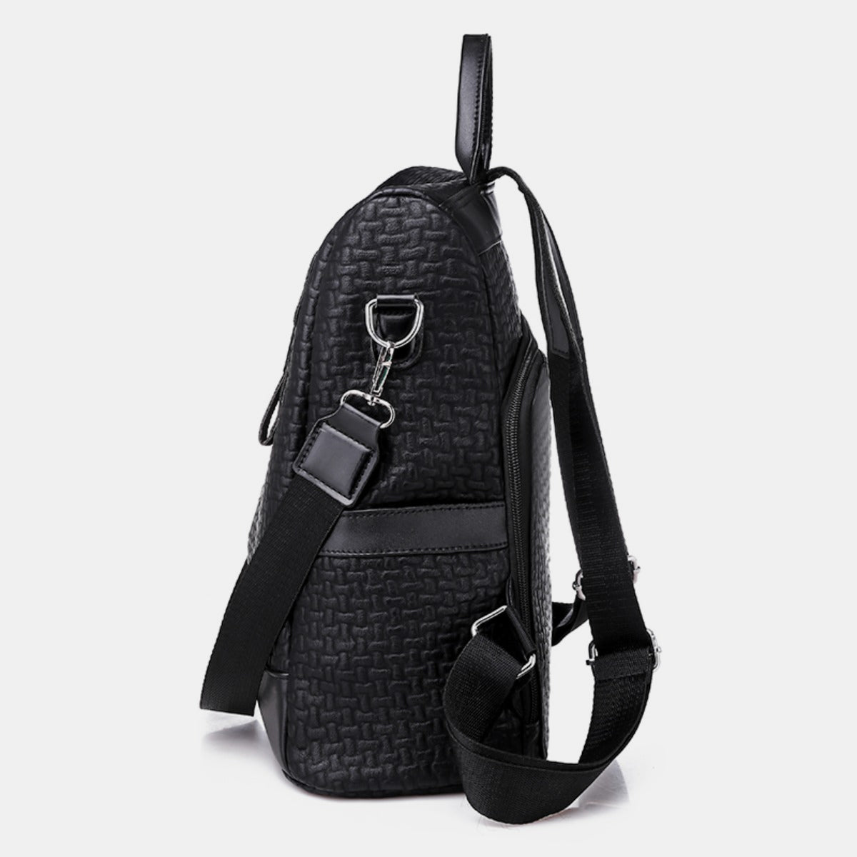 - Textured Leather Convertible Backpack - Black / One Size - Optima Women