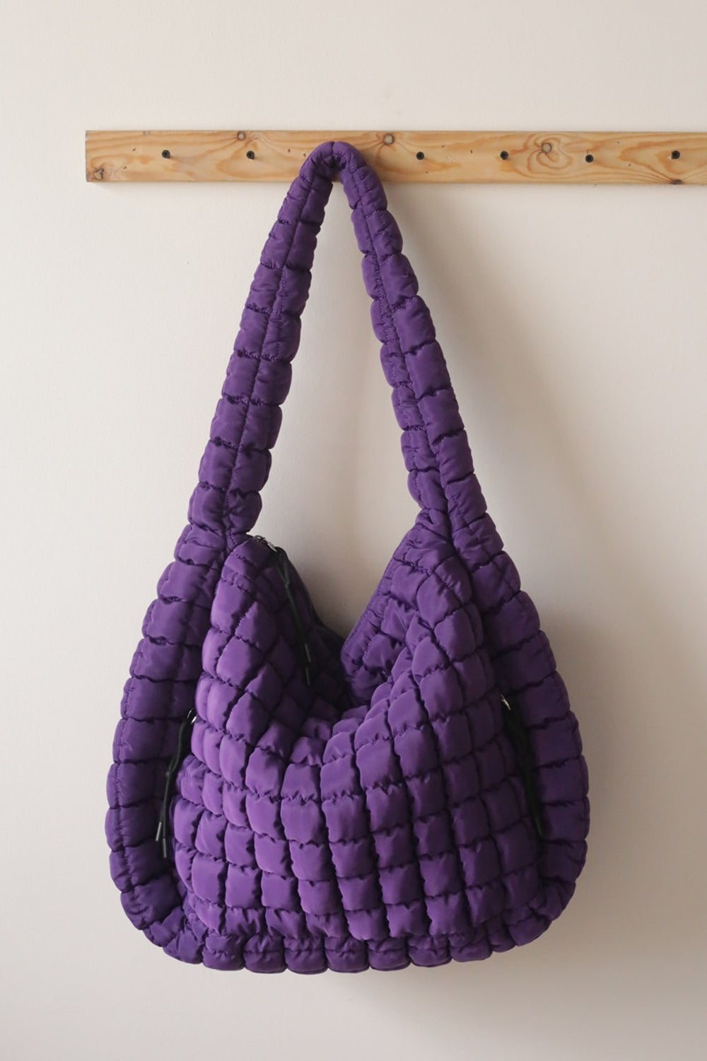 - Quilted Puffy Carryall Shoulder Bag - Purple / One Size - Optima Women