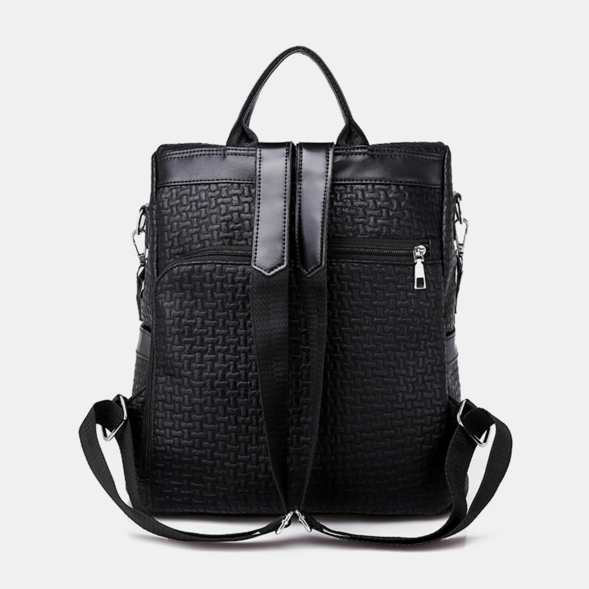 - Textured Leather Convertible Backpack - Black / One Size - Optima Women