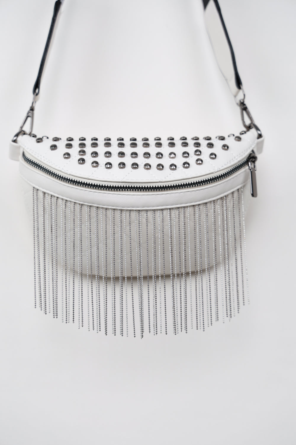 - Classic Studded Sling Bag with Fringes - Gold / One Size - Optima Women