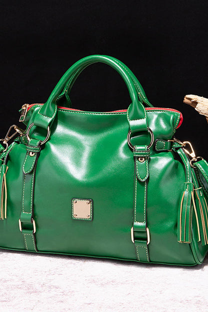 - Classic Handbag with Tassels - Green / One Size - Optima Women