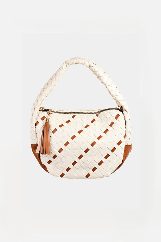 - Contrast Weave Handbag - Ivory / One Size - Optima Women