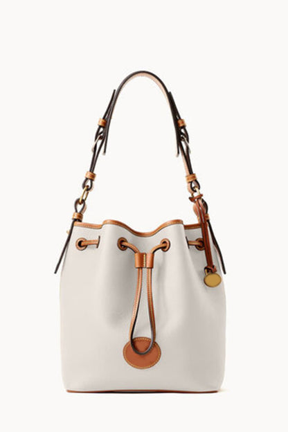 - Drawstring Leather Bucket Bag - White / One Size - Optima Women