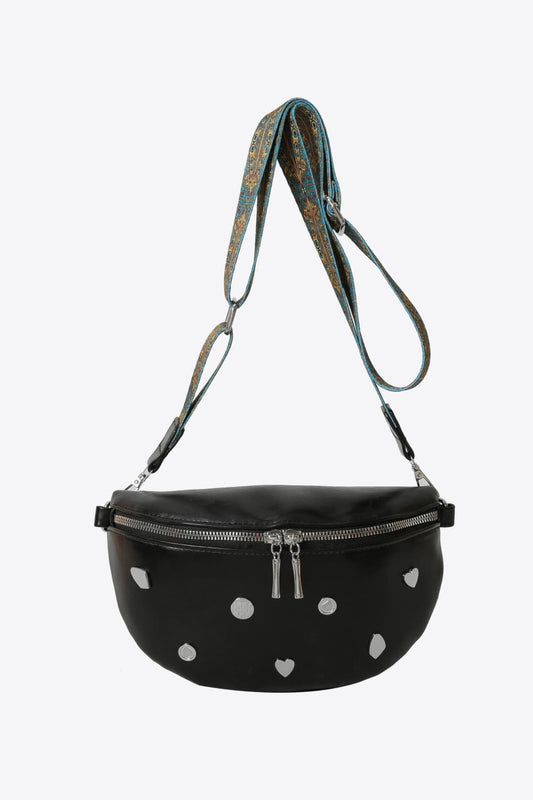 - Studded Leather Sling Bag - Black / One Size - Optima Women