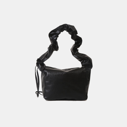 - Leather Drawstring Shoulder Bag - Black / One Size - Optima Women