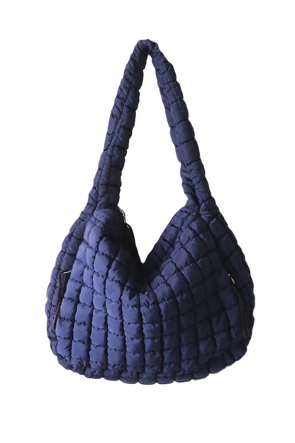 - Quilted Puffy Carryall Shoulder Bag - Black / One Size - Optima Women