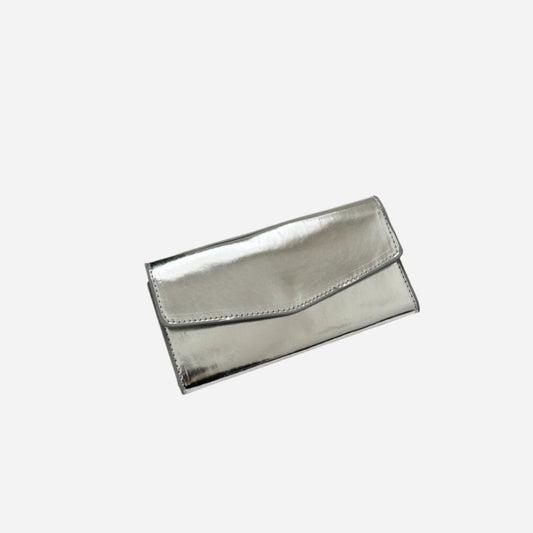 - Minimalist Metallic Leather Wallet - Silver / One Size - Optima Women