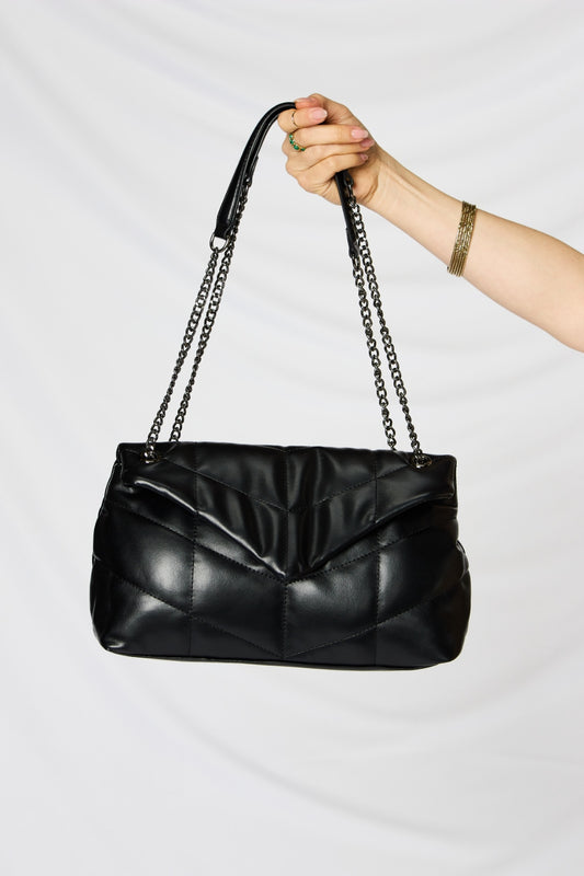 - Minimalist Chain Strap Shoulder Bag - Black / One Size - Optima Women