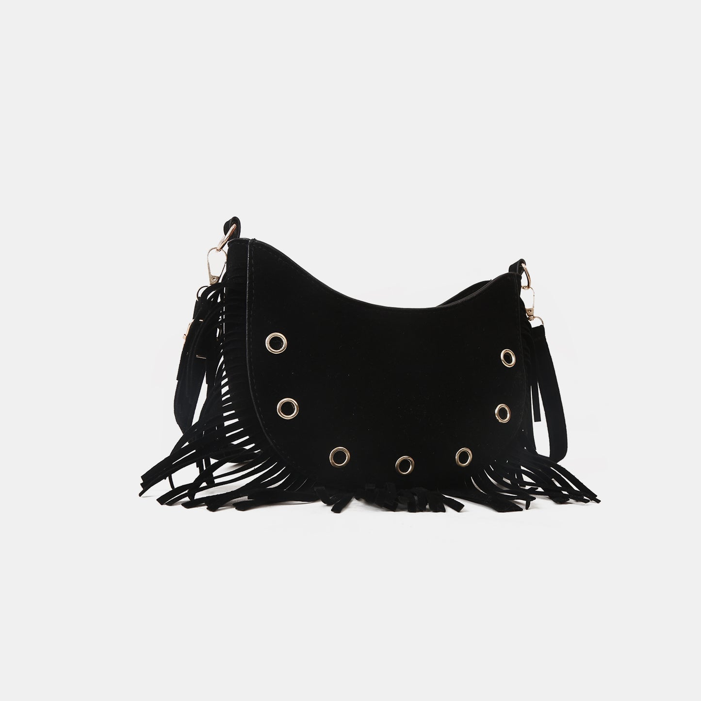 - Fringe Suede Crossbody Bag - Black / One Size - Optima Women